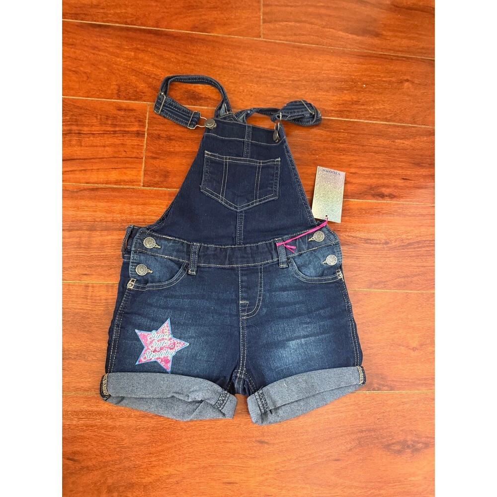 Girls Denim Star Overalls Shorts Cuffed S
